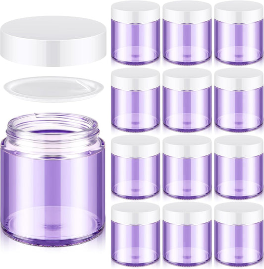 Norme 12 Pcs 4 oz Glass Jars with Lids Leakproof Round Airtight Empty Cosmetic Jars with Inner Liners Lid for Storing Lotions Powder Ointments Candle Making Tins (Light Purple)