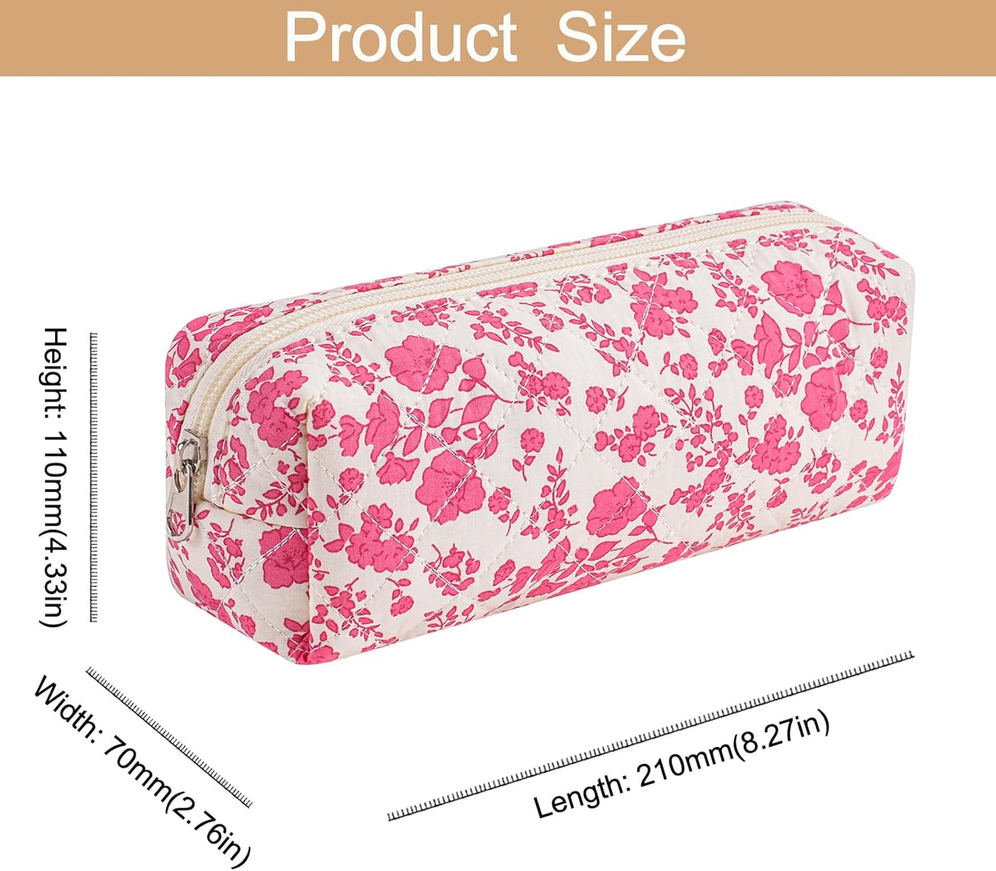 Cute Floral Cotton Makeup Brush Cosmetic Bag for Women, Travel Quilted Zipper Make Up Bag, Flowers Toiletry Organizer Case Kawaii Makeup Cosmetic Travel Cloth Pouch (Big Red Floral)