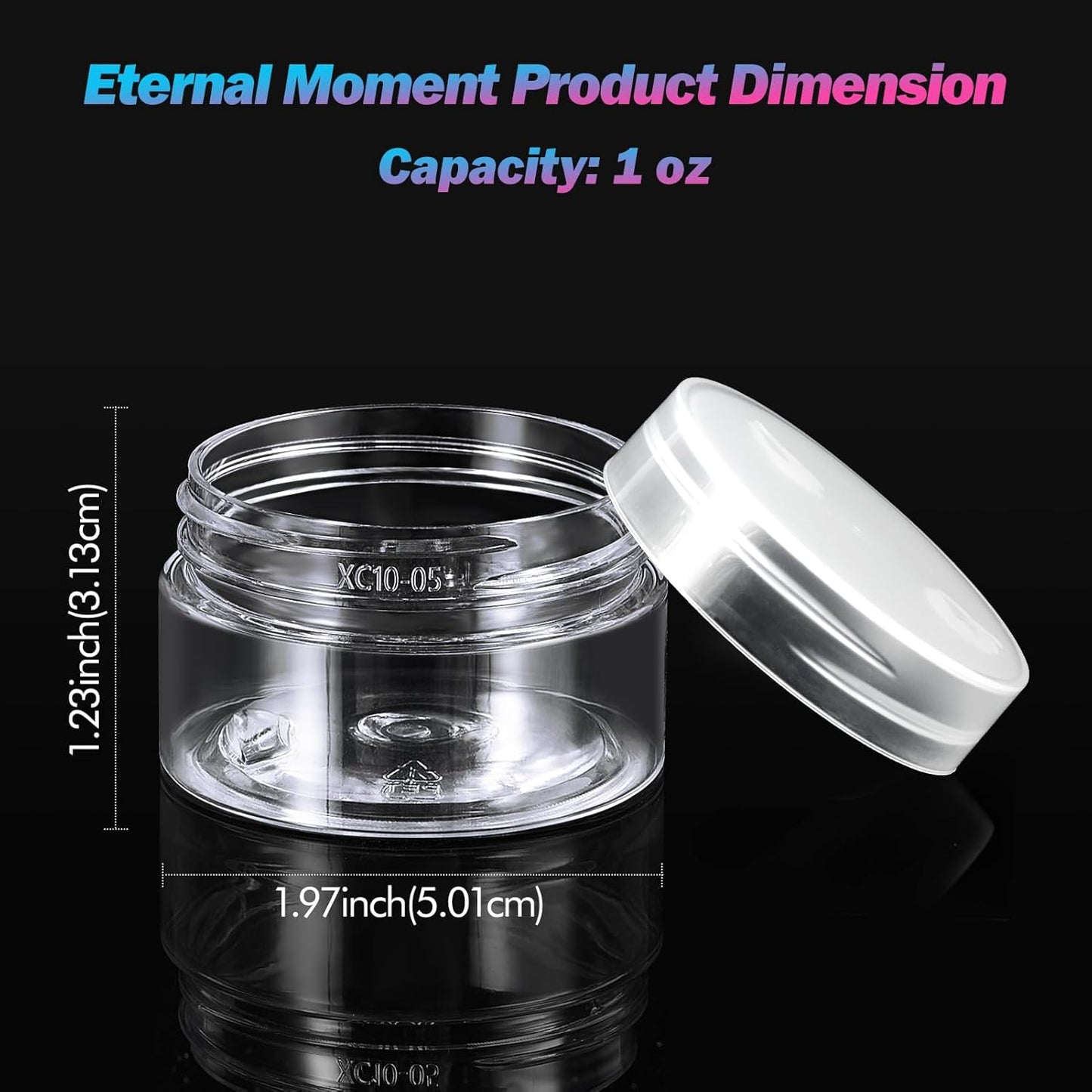 50 Pack 1 OZ Plastic Jars Round Clear Cosmetic Container with Clear Lids, Eternal Moment Slime Jars for Lotion, Cream, Ointments, Makeup, Eye shadow, Rhinestone, Samples, Pot, Travel Storage