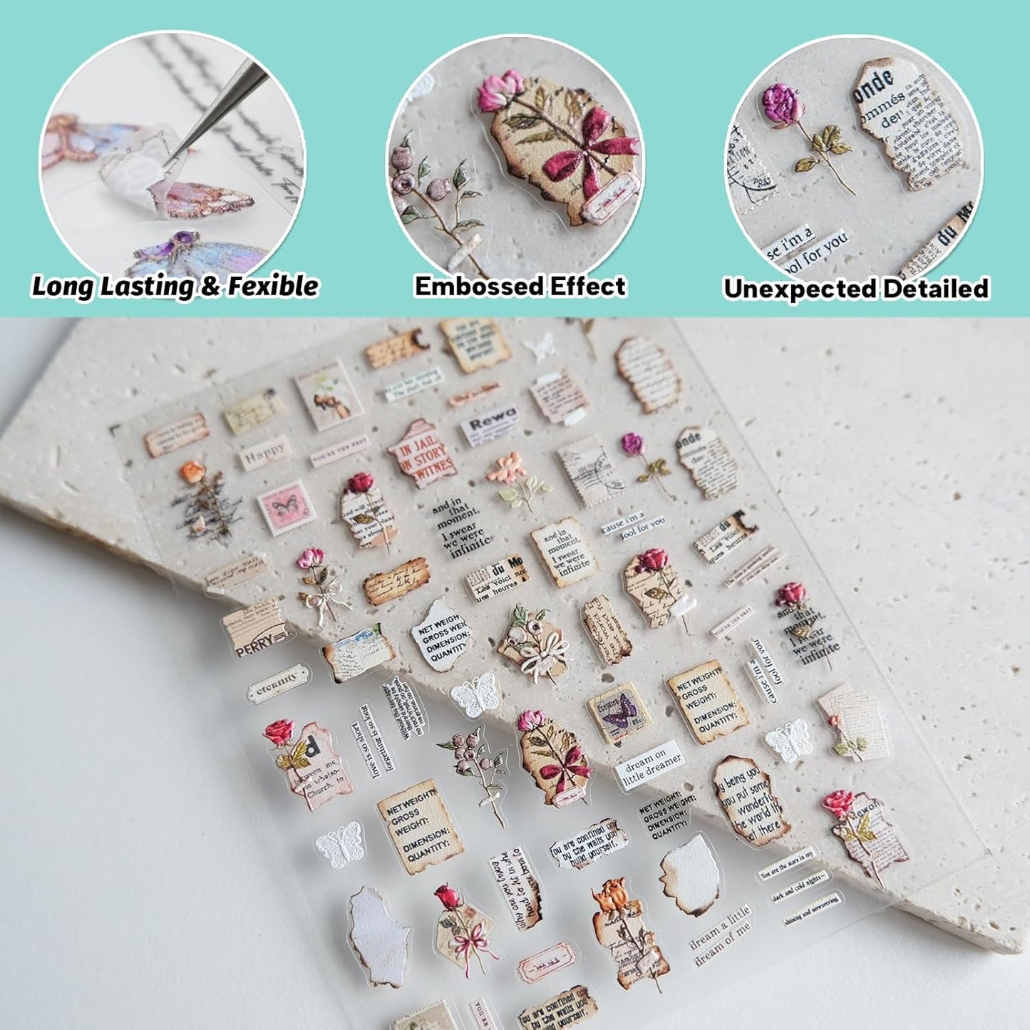 Vintage Letter Nail Art Stickers, Embossed Nail Decals, for Nail Art Design, Self-Adhesive, Nail Accessories for Women, Nail Art Supplies