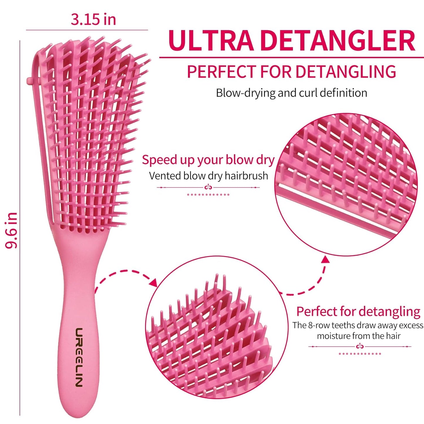 Hair Brush set for Curly, Detangling Hair Brush for Afro America/African Hair Textured 3a to 4c, Detangler Brush for Women Men Kids Styling Defining (Pink)