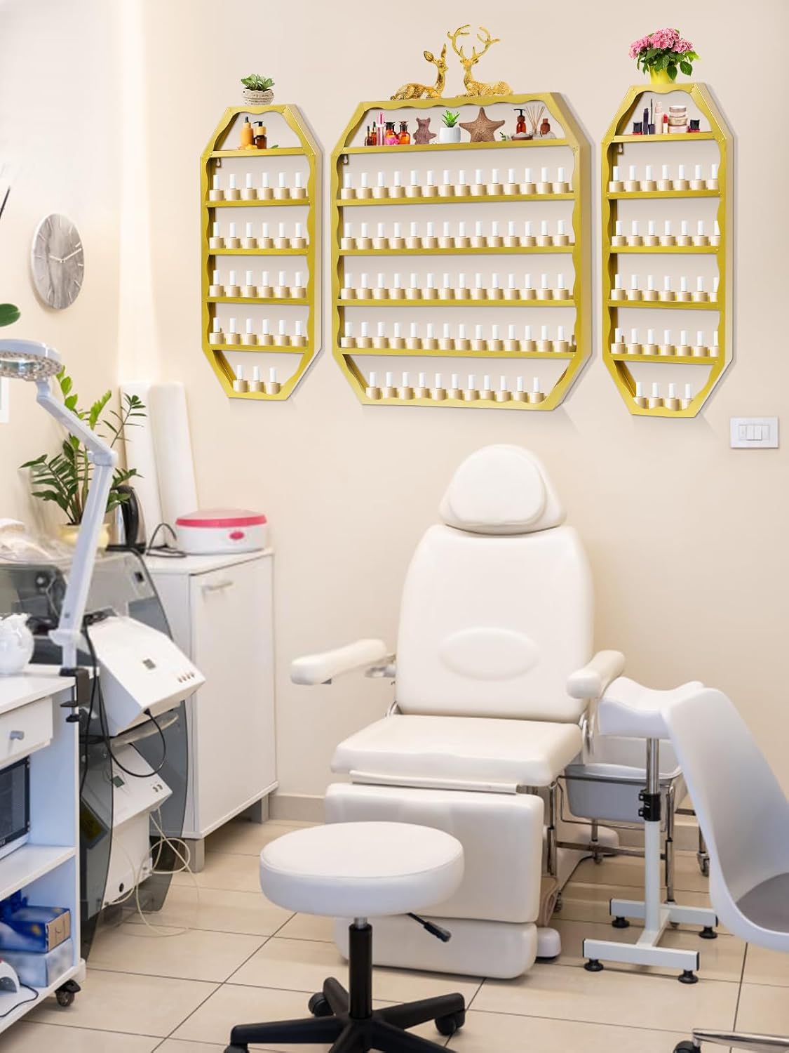 EBANKU Hexagon Nail Polish Racks Heavy Duty Nail Shelfs for Wall Gold Nail Polish Display Rack Cosmetic Display Cases Nail Bottles Organizer Wall Shelf for Home Spa Nail Salon