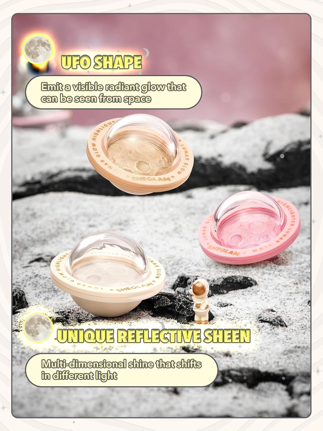 SHEGLAM Lunar Glow Highlighter Face Highlighter Multichrome Glitter Shimmer Highlighter Makeup Eye Face Body Highlighter Illuminator, Silky Creamy Eyeshadow-Vanilla Frost