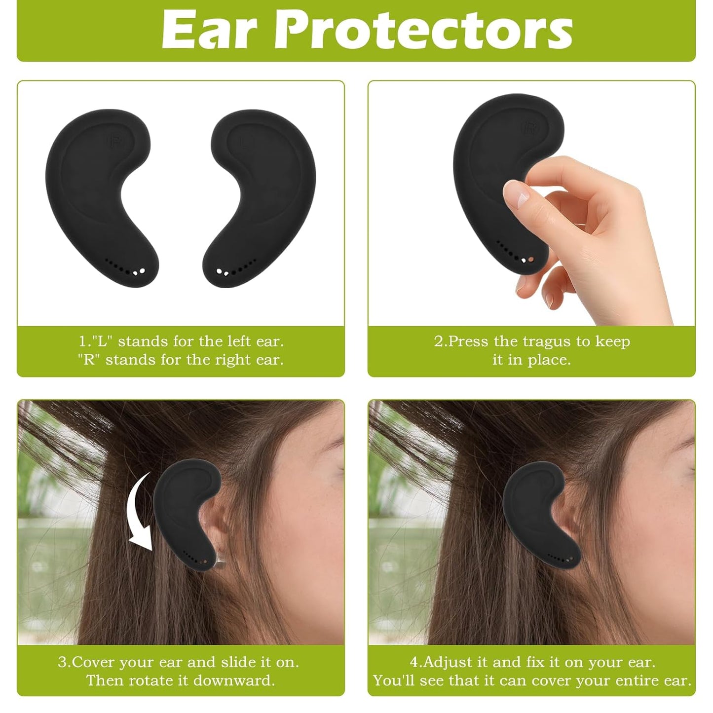 Ear Protectors for Shower, Hair Dye & Hair Dryer - Reusable Silicone Ear Cover with L/R Mark, Protection Hairdressing Protector Caps for Salon Home Use