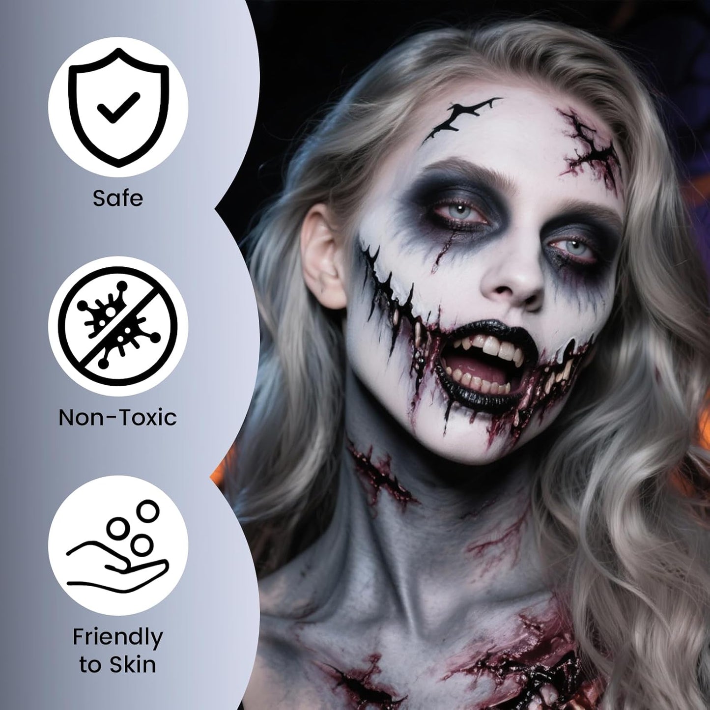 Black White Grey Oil Based Face Paint Kit with Painting Brushes, Professional Full Coverage Greasepaint Halloween Face Painting Kit for Adult Cosplay Skeleton Monster Carnival Makeup