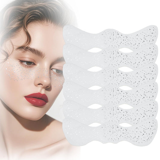 Yosca Glitter Freckles Face Tattoo, 6Pcs Metallic Silver Temporary Tattoos for Body Face Freckle Makeup, Waterproof Glitter Makeup Patches for Festival Concert Party Girl Women Rave Accessories