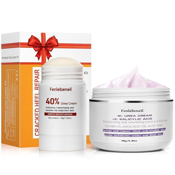 Urea Cream 40%，Urea Cream 42% Plus 2% Salicylic Acid Maximum Strength For Feet,Foot Cream for Dry Cracked Heels Feet Knees Elbows Hand，Travel and Home Foot Care Kit，Foot Heel，Gift Pack