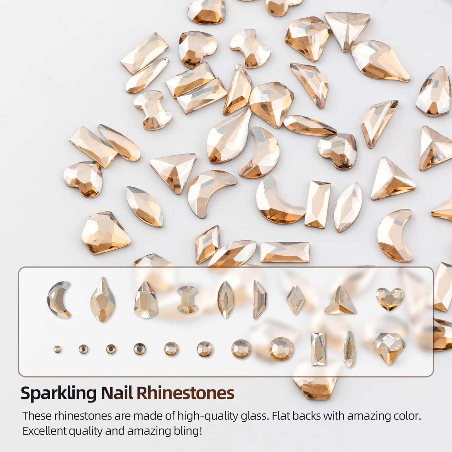Nail Rhinestones Kit, Nail Art Decorations with Wax Pencil Flat AB Rhinestones Kit DIY Crafts Gemstones for Nail, Shoes, Clothes, Jewels (600 Champagne diamonds + 2500 flat rhinestones)