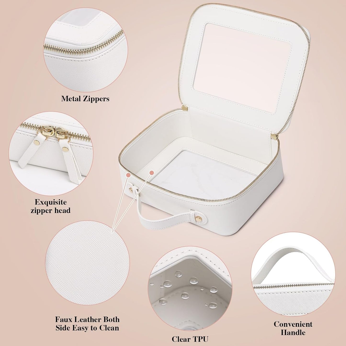 Pinkmik Clear Makeup Bag for Women Waterproof Travel Cosmetics and Toiletries Case Portable Makeup Oaganizer Bag Clear Car Bag with Zipper (White, M+L)