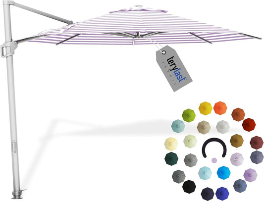 Midtown Umbrellas 10 Ft Outdoor Cantilever Patio Umbrella w/Terylast Midtown Stripes Fabric - Rotate 360° Offset Patio Umbrella, Deck Patio Umbrella, Backyard Umbrella & Garden Umbrella - Silver Frame