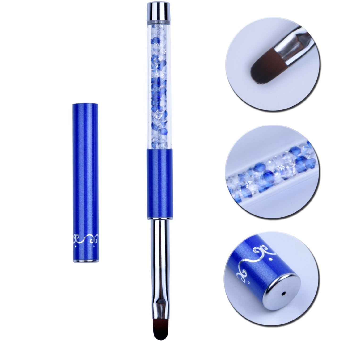 1Pcs Oval UV Gel Nail Brush Rhinestone Handle Professional Nail Art Tools Size 8