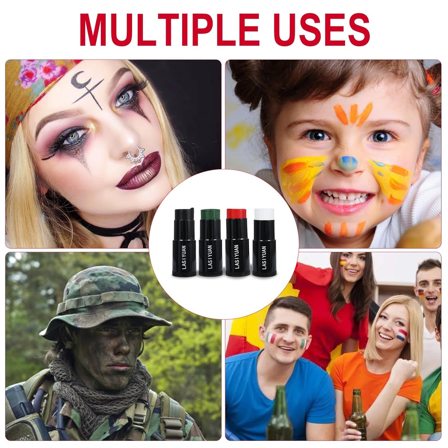 Face Body Paint Stick (WHITE)，Water Resistant Sports Body Makeup Athletes Softball， Football Baseball Eye Stick， Professional Halloween Face Makeup Kit ，for Halloween costume， Zombie Clown Vampire