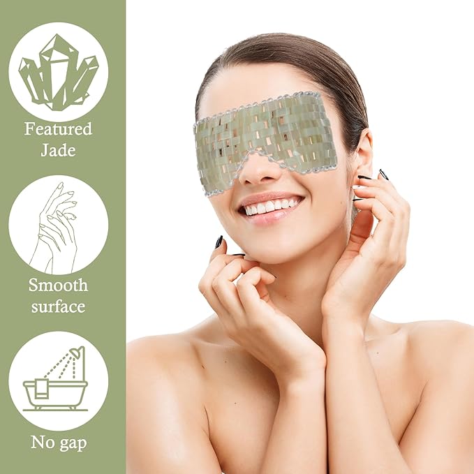Jade Eye Mask Green Jade Stone Large Facial Cooling Mask Weighted Eye Sleeping Relief Cover for Hot & Cold Therapy to Reduce Wrinkles Headache Migraine Puffiness Migraines Anti-Aging Therapy