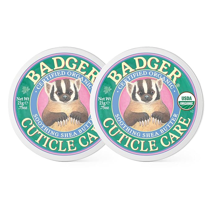 Badger Cuticle Care, 100% Organic Cuticle Cream for Natural Nail Care, Soothe & Restore Dry & Splitting Cuticles, Rich Shea Butter, Light Citrus Scent, .75oz Tin, 2-Pack