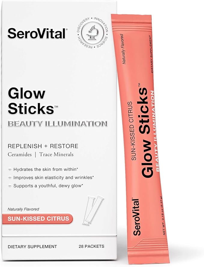 Serovital Glow Sticks Anti-Aging Powder, Improve Wrinkles in 30 Days, Boost Skin Hydration + Elasticity in 14 Days,* Ceramides, Hyaluronic Acid, 28 Ct.