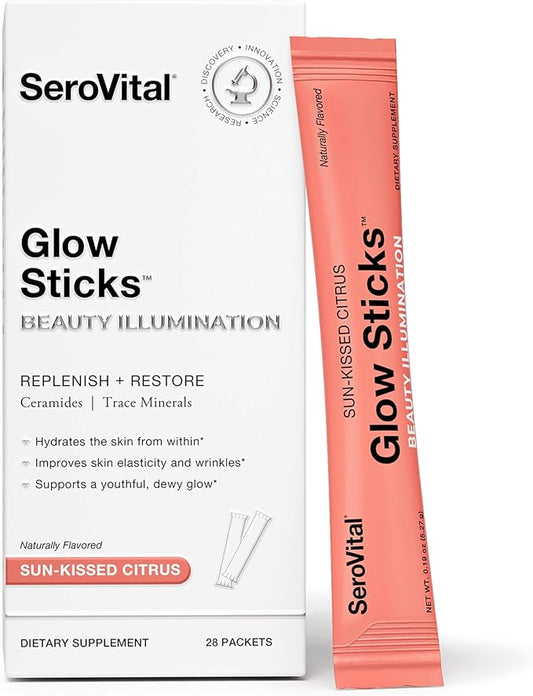 Serovital Glow Sticks Anti-Aging Powder, Improve Wrinkles in 30 Days, Boost Skin Hydration + Elasticity in 14 Days,* Ceramides, Hyaluronic Acid, 28 Ct.