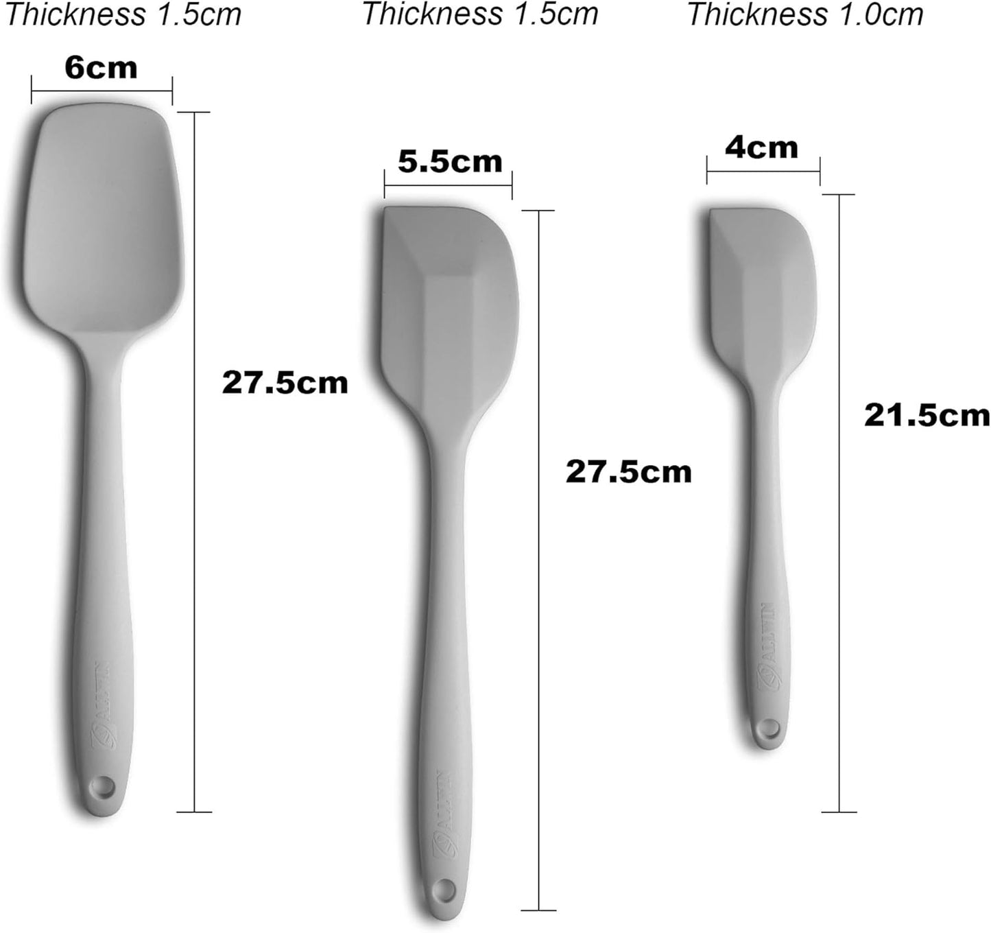 Silicone Spatula 3-piece Set, Ergonomic Handle High Heat-Resistant Spatulas, Non-stick Rubber Spatulas with Stainless Steel Core, Light Grey