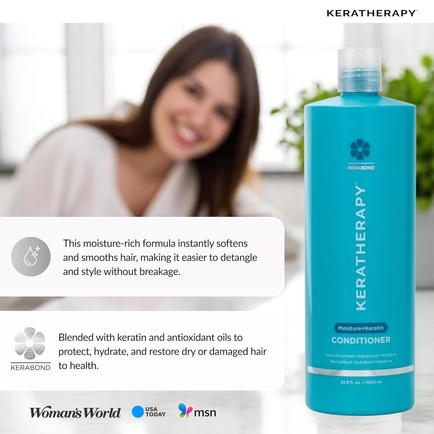 Keratherapy Keratin Infused Moisture Conditioner, 33.8 fl. oz., 1000 ml - Hydrating & Moisturizing Conditioner for Dry Hair with Collagen, Jojoba Oil, & Kerabond Technology