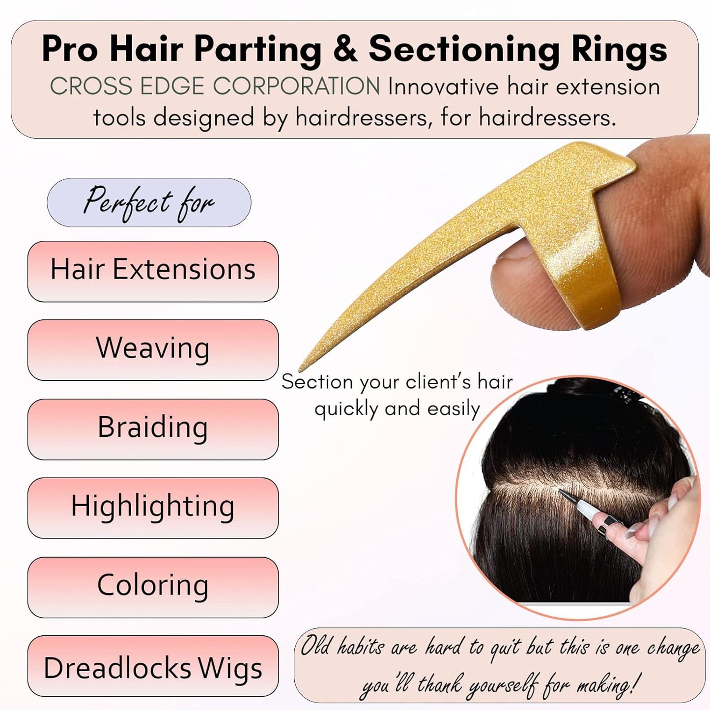 Hair Parting Tool & Sectioning Set for Precise Braids, Highlights, Weaves, Hair Color, Extensions, Dreadlocks - Stainless Steel Stitch Braiding Tools