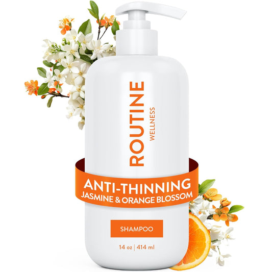 Routine Wellness Anti-Thinning Shampoo for Thinning Hair - Biotin DHT Blocker Women & Men - Color Safe Shampoo for Hair Loss & Healthy Hair - Jasmine & Orange Blossom - 14oz