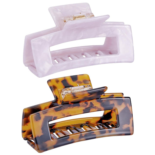 Hair Claw Clip, 3 Inch Tortoise Shell Cellulose Acetate, French Design Rectangle Hair Clip for Women Ladies Girls, Pack of 2