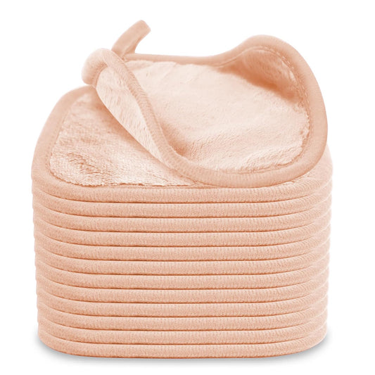 Makeup Remover Cloth 12 Pack, Ultra Soft and Reusable Microfiber Makeup Remover Towels for All Skin Types, Perfect Face Towels for Women, 6 Inch X 6 Inch, Pink