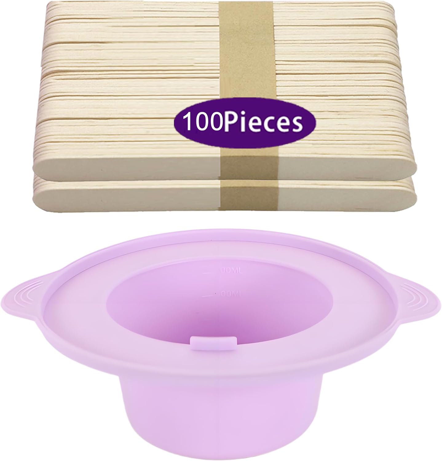 14 oz Silicone Wax Warmer Liner, Silicone Wax Bowl for Wax Warmer, Non-Stick Wax Melt Warmer Wax Pot, Reusable Wax Melt Liner with 100 Pcs Waxing Sticks Body Hair Removal Sticks (2pcs Purple)