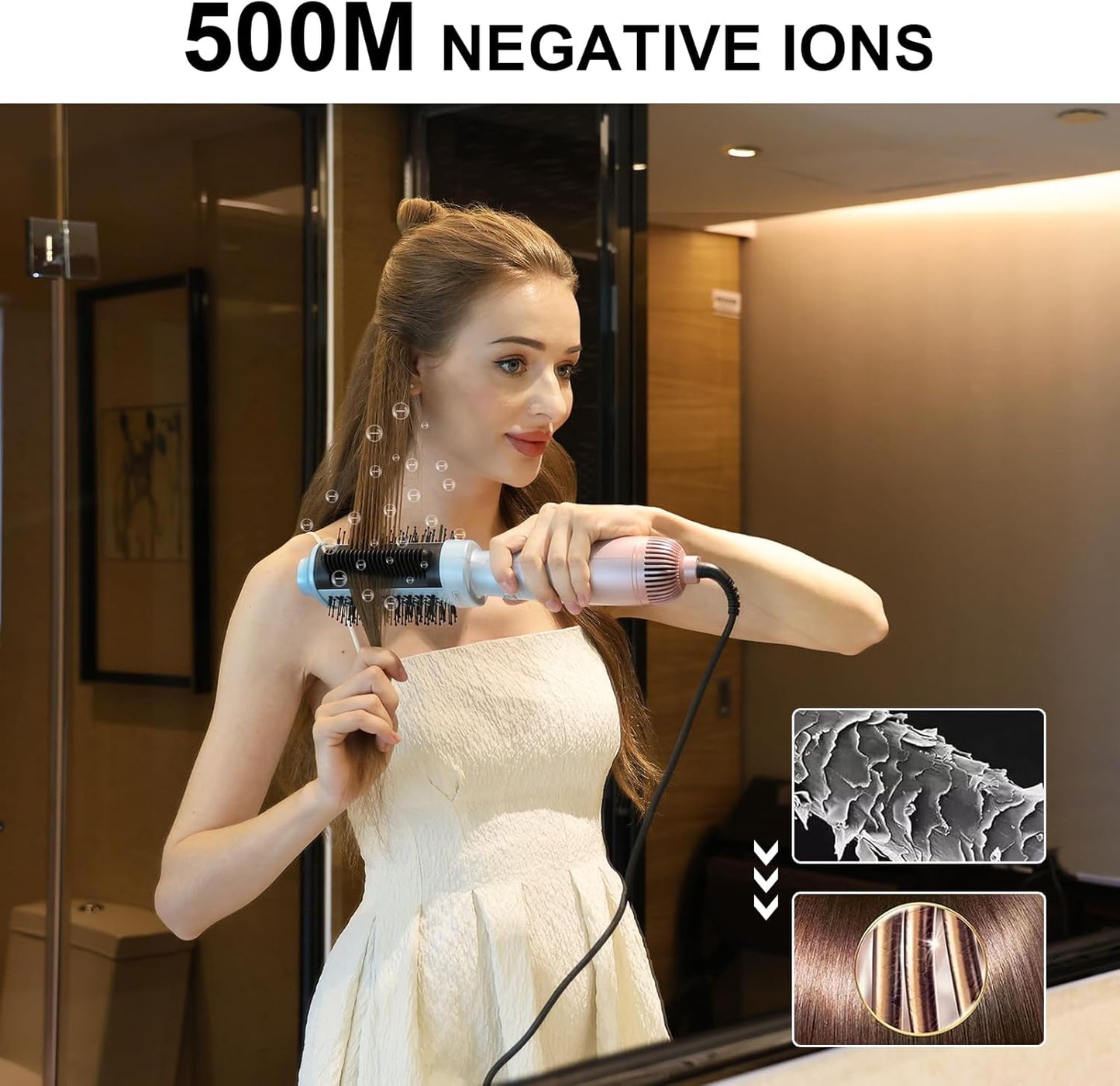 BEAUTYOVO 2-in-1 Blow Dryer Brush & Hair Straightener, 850W Ionic Ceramic Hair Dryer Brush with 3 Heat Settings, Frizz Control for Curly/Thick Hair, Portable Styling Tool for Travel & Home Use