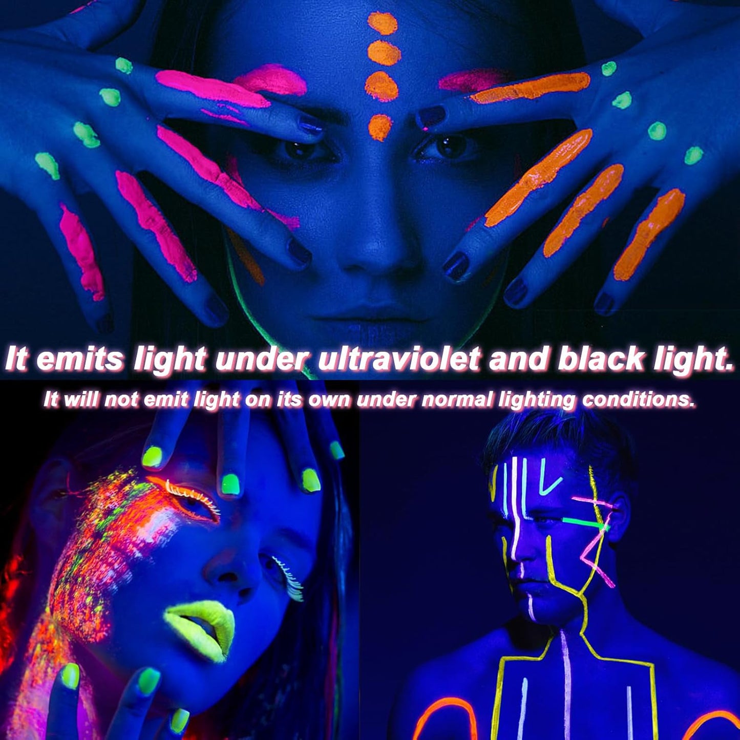 Glow in The Dark Face Body Paint, Glow In The Dark Under UV Black Light Sticks Makeup Neon Face Painting Kits for Adult Halloween Festival Accessory Glow Party Supplies (10 color pen)