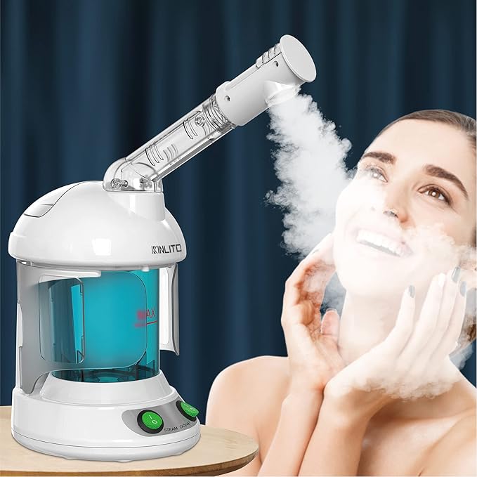 Facial Steamer - Ozone Steamer with 360° Rotatable Arm - 40 Min Steam Time - Humidifier - Unclogs Pores - Blackheads - Portable Facial Steamer for Personal Care Use at Home or Salon,White