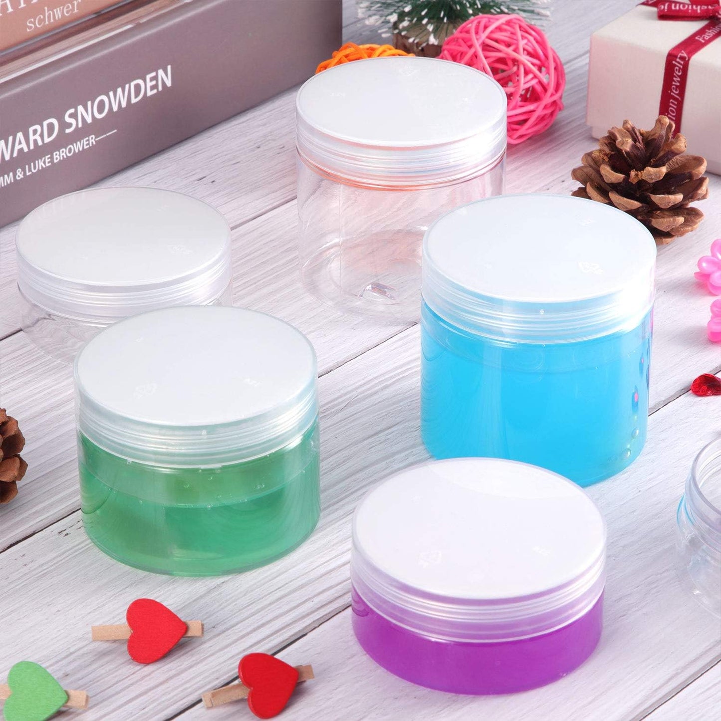 SATINIOR 12 Pack 4 oz Plastic Container Jars with Lids Round Clear Travel Cosmetic Container Jars for Toiletries, Lotion, Cream, Ointments, Makeup, Rhinestone, Samples, Kitchen Storage, White