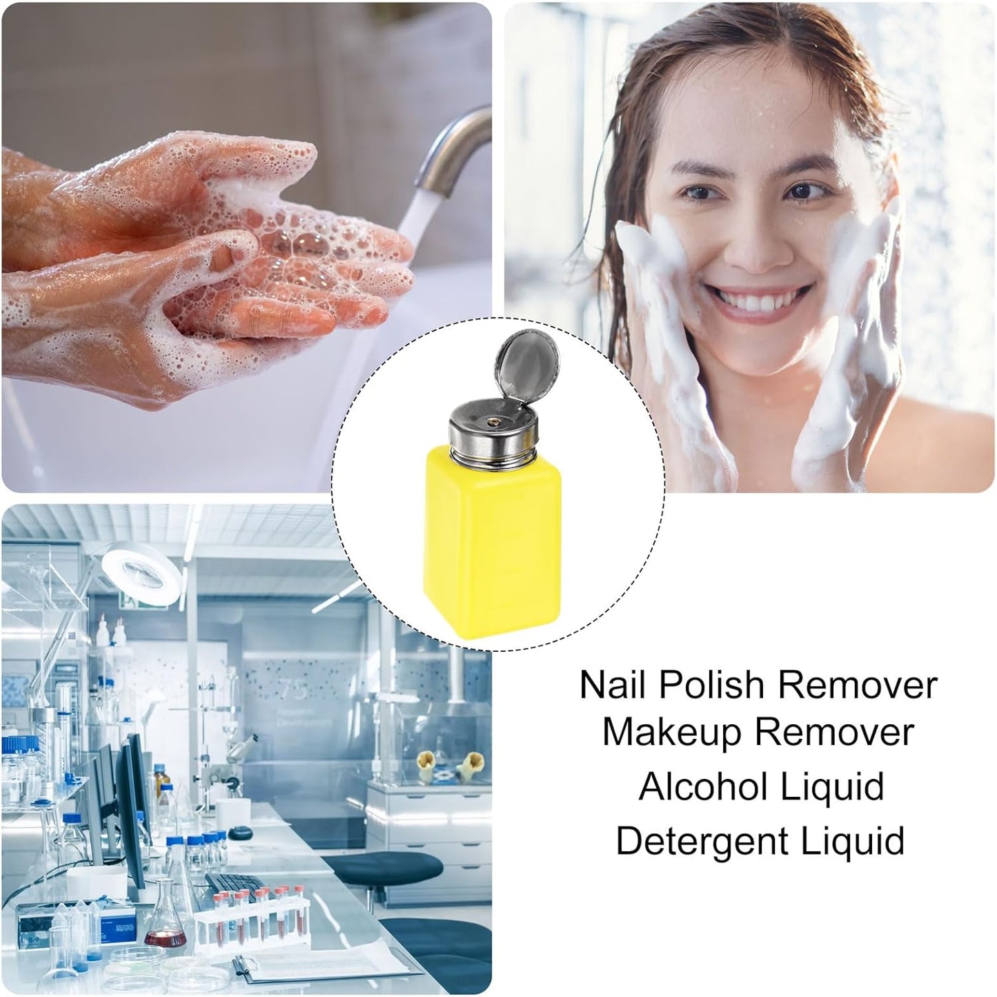 HARFINGTON 4PCS 200ML(6.8oz) Push Down Alcohol Dispenser Pump Liquid Press Empty Bottles Refillable Container for Acetone Cleanser Nail Polish Remover, Yellow