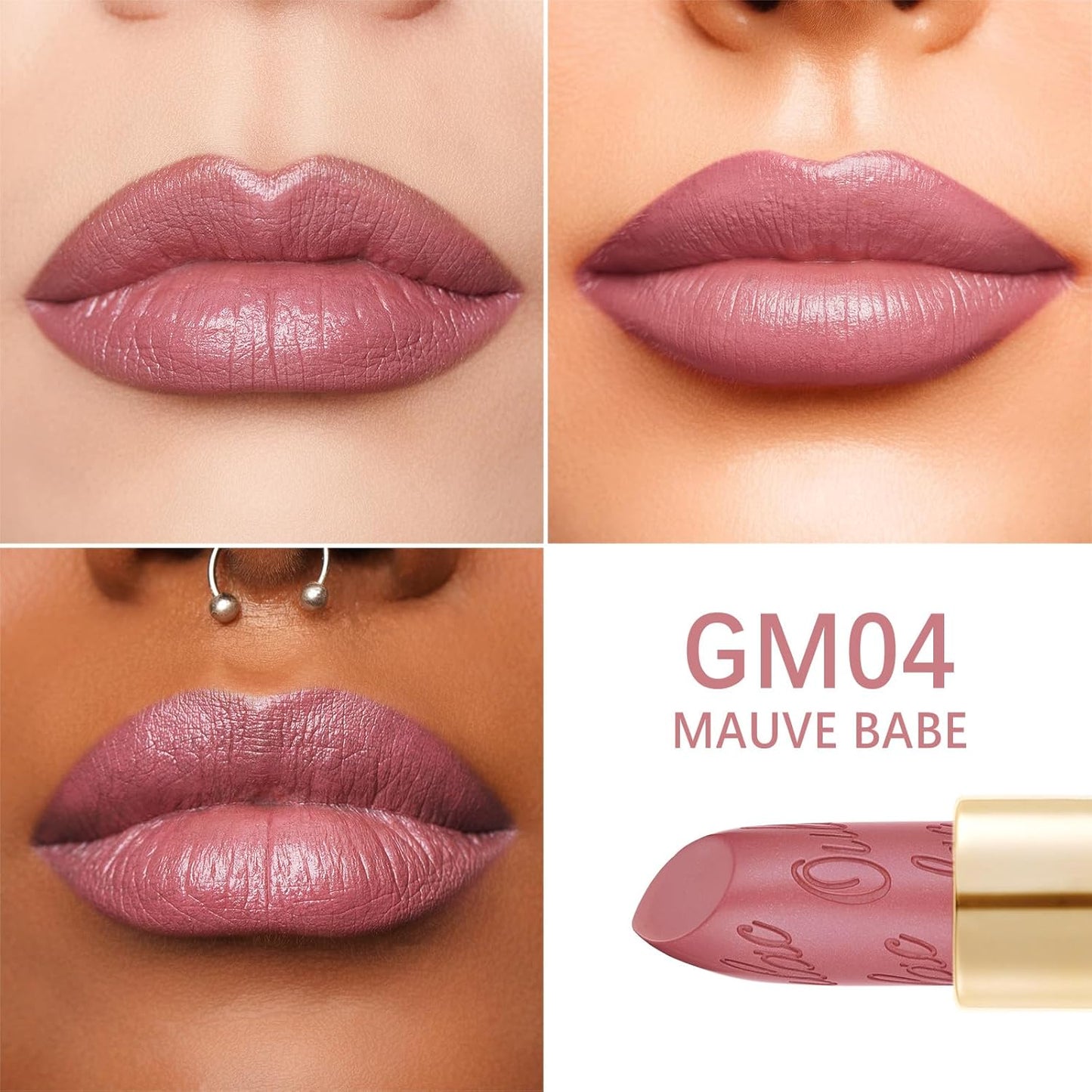 Oulac Matte Mauve Pink Lipstick with Glow Metallic Finish - Vegan Lipstick for Women, Creamy Texture, Hydrating Clean Beauty Formula, High-End Magnetic Hook Design, GM04 Mauve Babe