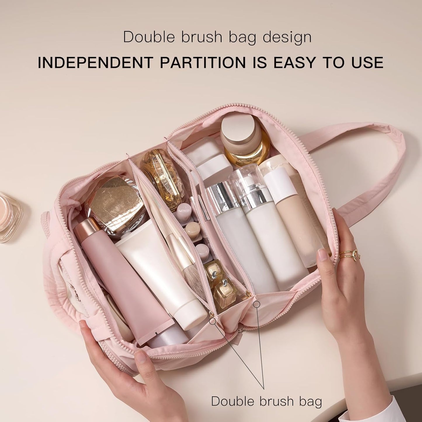 Makeup bag, Large Capacity Cosmetic Bag for Women, Portable Wide-open Toiletry Bag, Travel Makeup Bag with TPU Compartments for Accessories, Essentials, Toiletries, Makeup Brush Bag