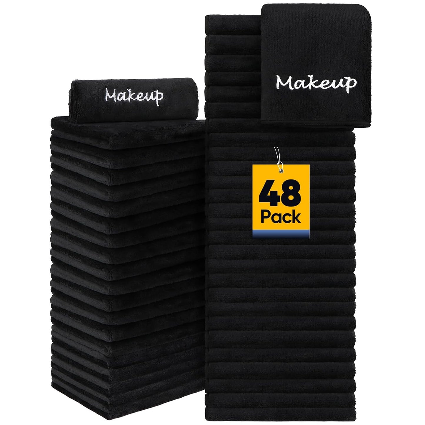 Makeup Remover Cloth, 48 Pack Black Facial Wash Cloths, Soft Coral Fleece Microfiber Towel for Face, Hand, and Bathroom(13" x 13")