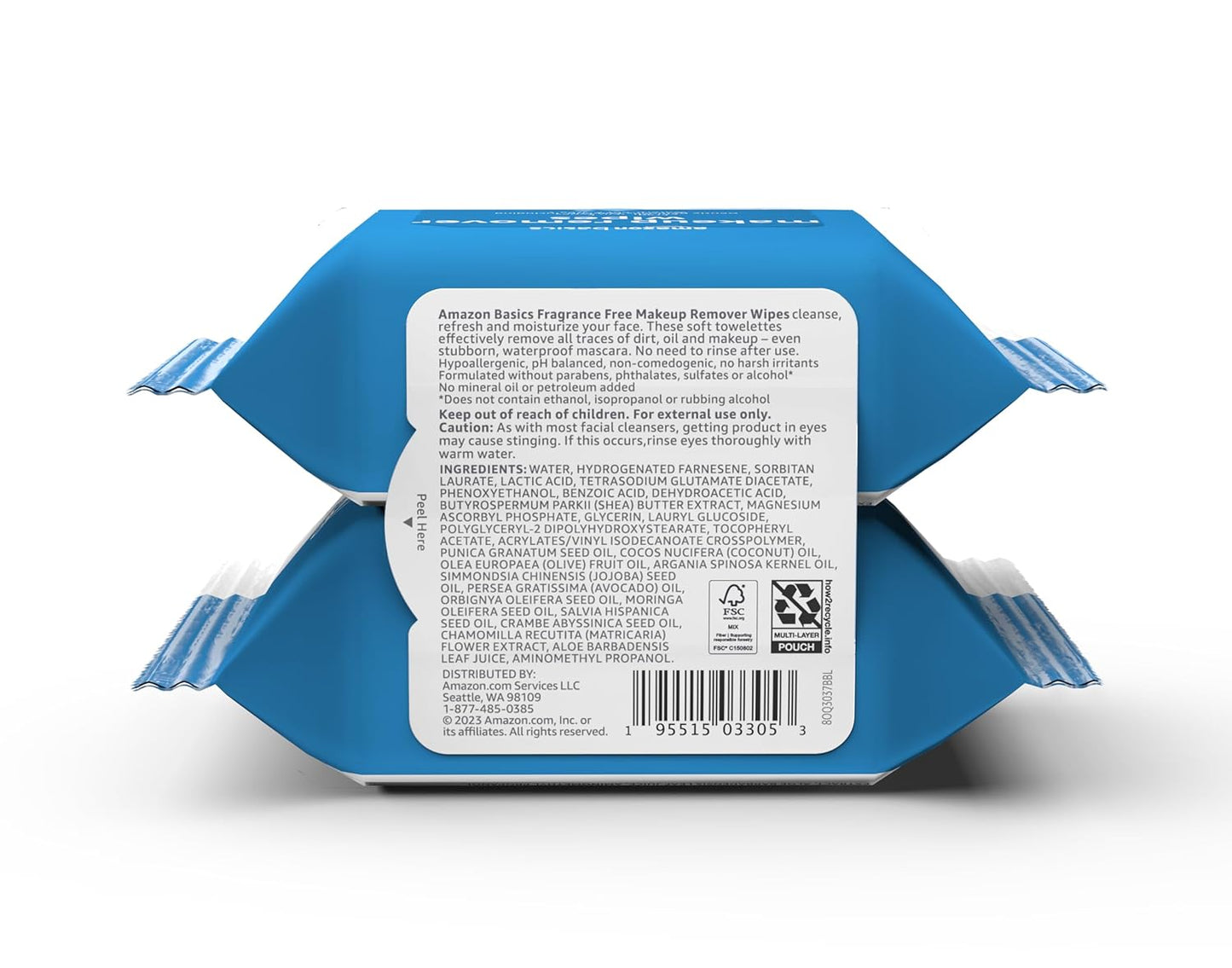 Amazon Basics Makeup Remover Wipes, Fragrance- and Alcohol-Free, Gentle Cleansing, Removes Waterproof Mascara, Dermatologist Tested, 25 Count, Pack of 2