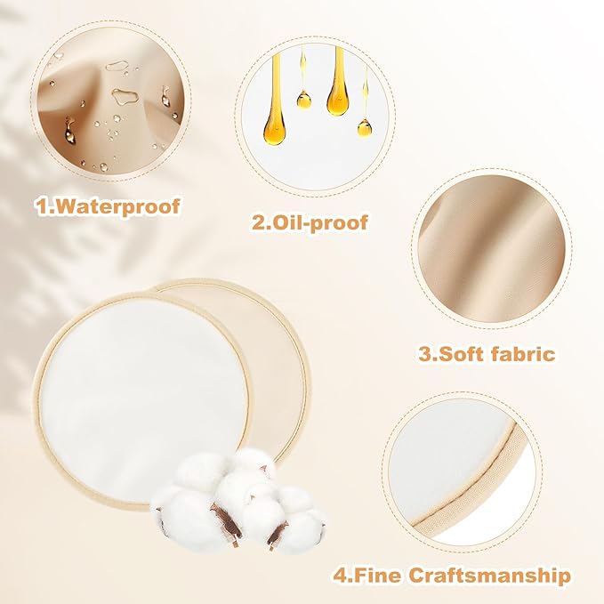 Castor Oil Pack for Breast, 4 PCS Reusable Organic Castor Oil Pack Wrap,Soft Breast Pads for Relaxing Sleeping (Oil Not Included) - White+Khaki