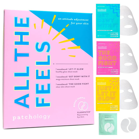 Patchology "All the Feels Sheet Masks - Hydrating Face Masks for dry skin and blotchy redness. Facial Sheet Mask Skincare Treatment to reduce puffiness, redness and wrinkles (3 Piece Set)
