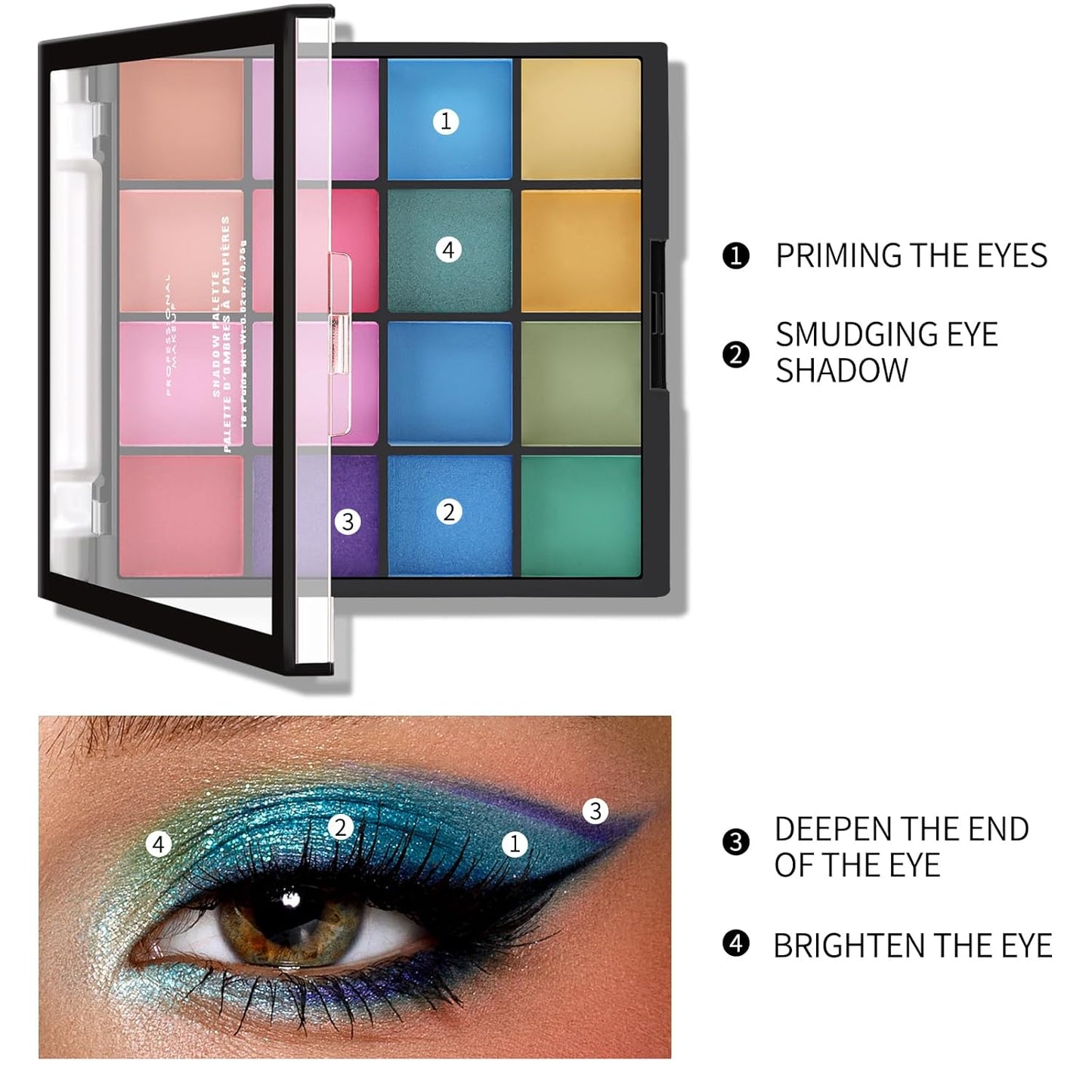 Boobeen Colorful Eyeshadow Palette Makeup-16 Colors, Matte and Glitter Eyeshadow, Bright Eyeshadow palettes, Blendable, Easy to Build Dramatic Glamour Looks (4#)