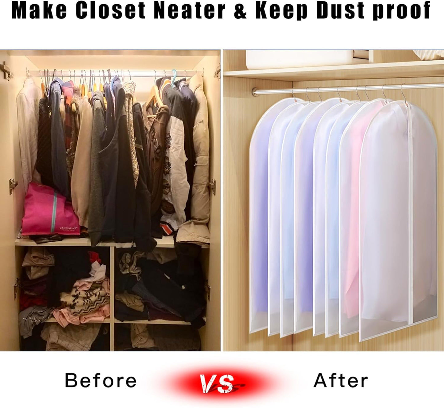 Kntiwiwo Garment Bag Suit Bags for Storage with Zipper 40 inches Clear Dust-Proof Clothes Cover Bag for Suit, Coat, Dress Closet Clothes Storage- Set of 20 [Upgraded Version]