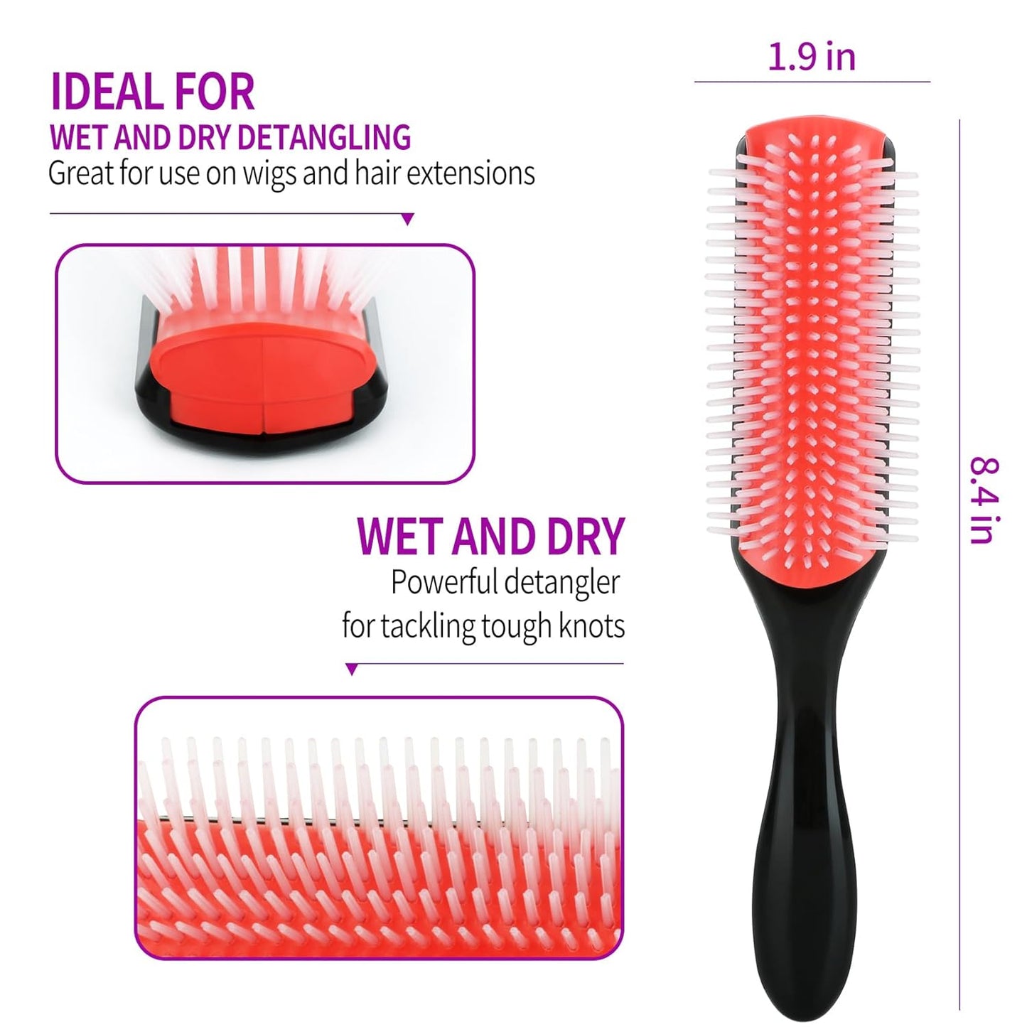 Hair Brush set for Curly, Detangling Hair Brush for Afro America/African Hair Textured 3a to 4c, Detangler Brush for Women Men Kids Styling Defining (Purple)