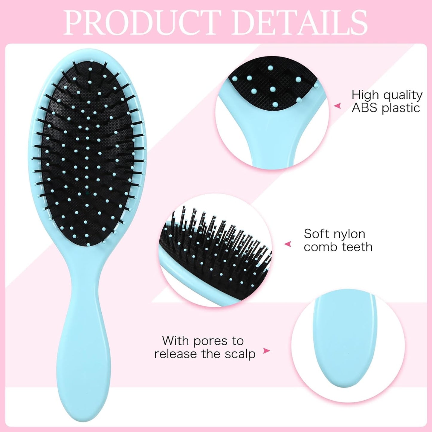 Nuenen 6 Pcs Wet Detangler Hair Brush Travel Dry Hair Brushes Detangling Hairbrush with Soft Bristles for Women Men Girls Boys(Fresh Color)