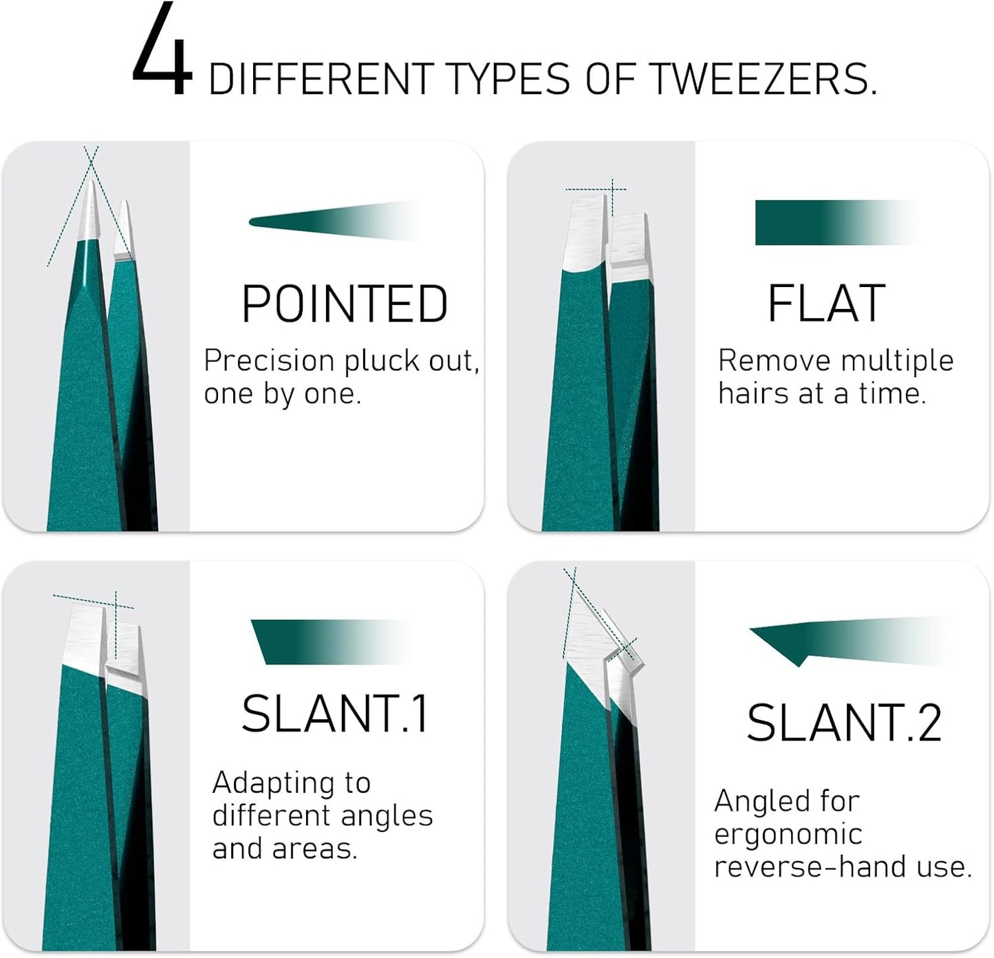 Upgraded Sharp Precision Tweezers for Facial Hair & Chin Hair, Slanted Design for Women & Men Eyebrow Plucker, Great with Travel Mirror Case (Green)