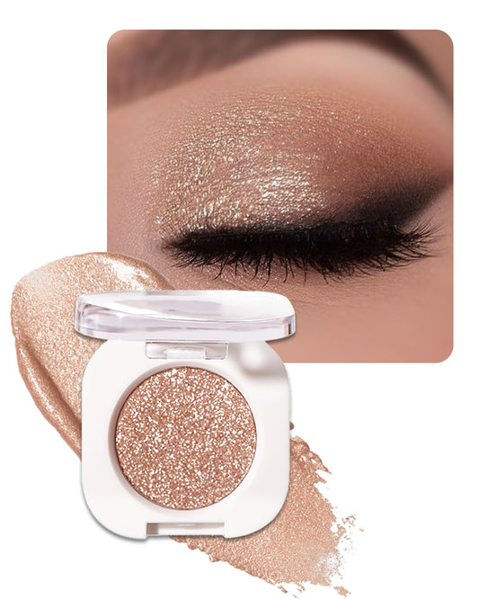 Glitter Shimmer Eyeshaow, Pigmented, Soft, Smooth Formula, Blendable Sparkly Eye Shadow Eyeliner Palette Makeup, Long-lasting Metallic and Shimmer Finish, Champagne Gold