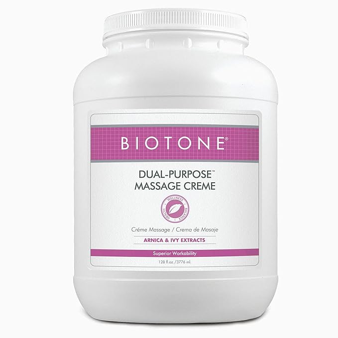 BIOTONE Dual-Purpose Massage Crème with Arnica and Ivy Extracts, Pure Ingredients, Effortless Glide, Luxurious Feel, More Workability, Less Reapplications