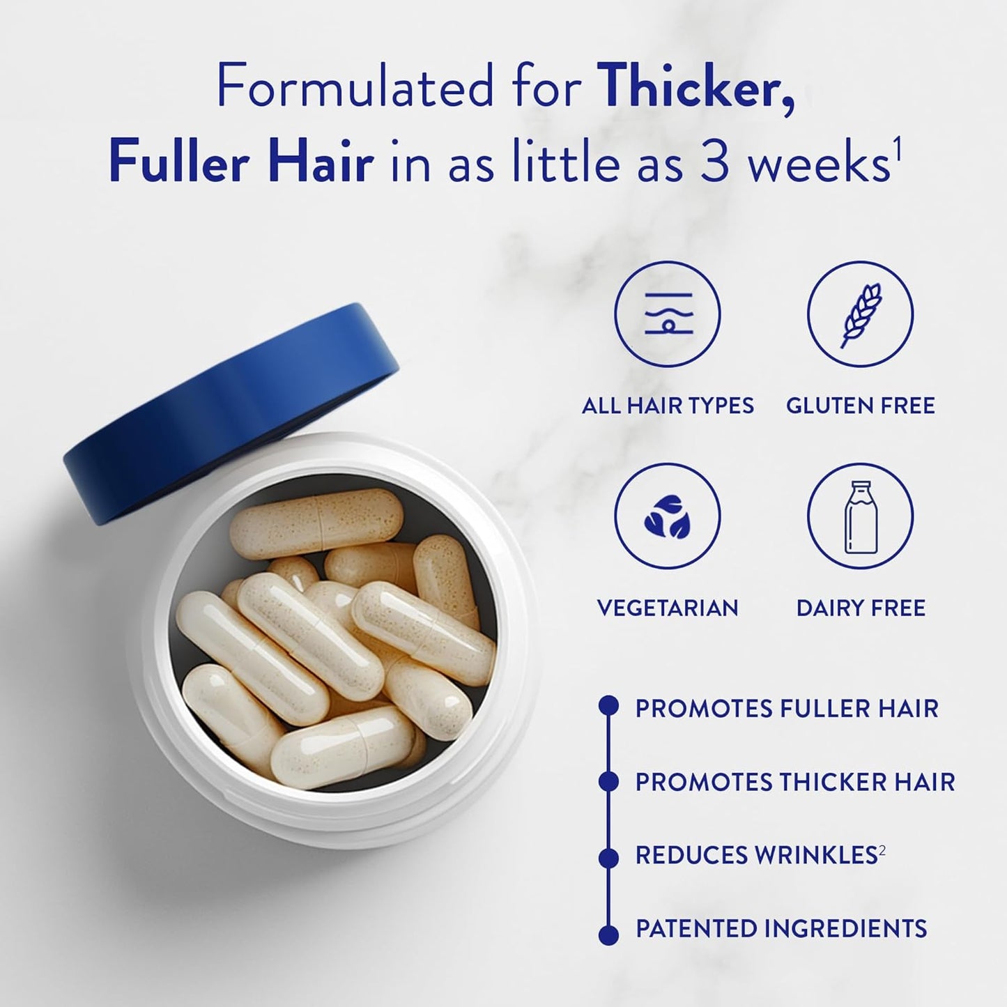 Routine Wellness Hair Growth Supplement - Clinically Tested for Thicker, Fuller Hair - Reduces Wrinkles, Fine Lines - Gluten Free, Ideal for Women & Men with Thinning Hair - 3 Bottles, 90 Day Supply
