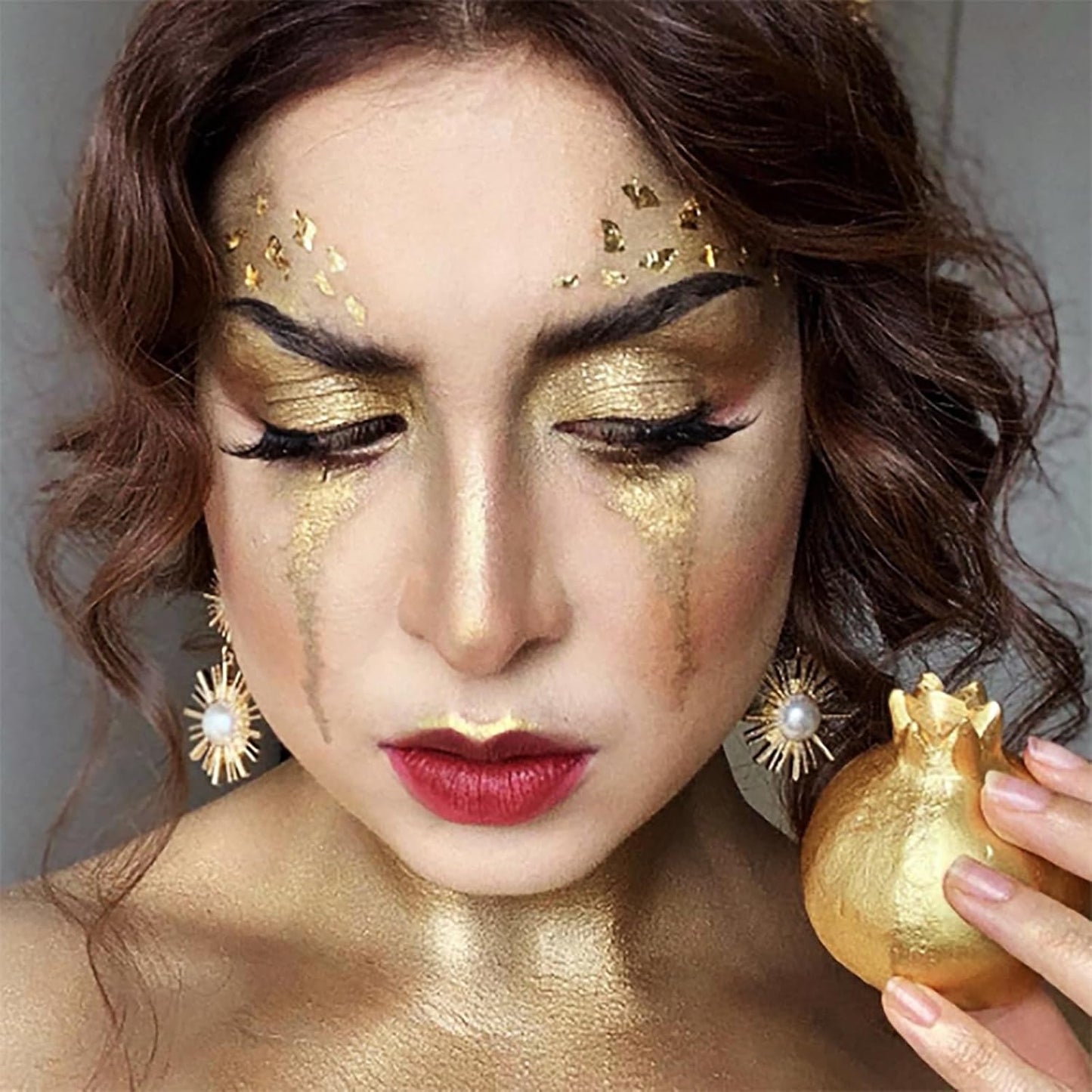 Mysense Pearl Gold Face Body Hair Paint Stick,Water Based Washable Temporary Hair Color,Non-toxic Cream Blendable Metallic Gold Face Painting for Halloween Costumes Cosplay Makeup,0.5oz