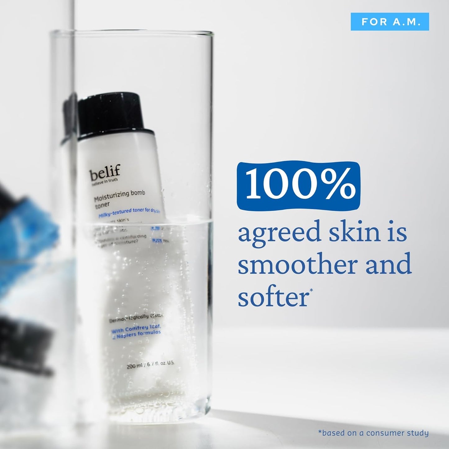 belif Moisturizing Bomb Hydrating Toner - Ceramide Milky Texture, Strengthens Skin Barrier, Soothing & Repair Serum Essence, Ultra-Hydrating 2-in-1 Toner & Moisturizer, Korean Skincare, 5.07 Fl Oz