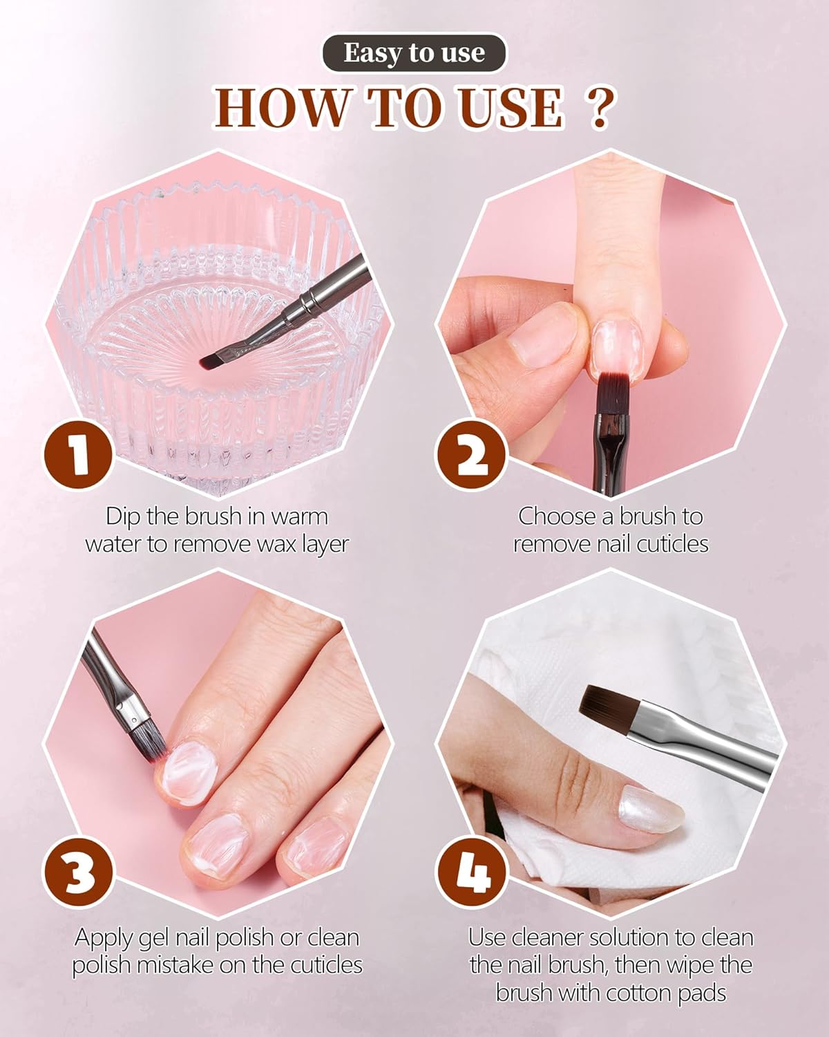 3PCS Brush for OPI Nail Polish Remover, AMilHiTon Nails Clean Up Brushes, Round/Angled/flat Acetone Resistant Nail Art Designs, and Tidying Up Polish Mishaps on Cuticles（Gun Color）