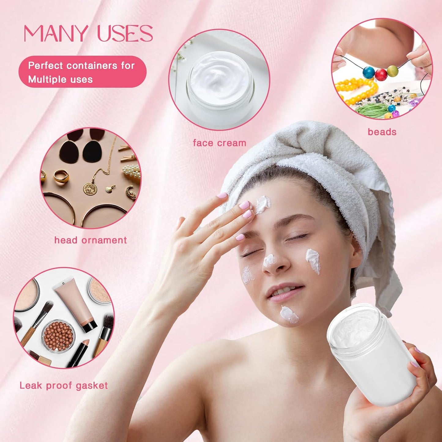 Patelai 4 Pieces Round Wide-mouth Leak Proof Plastic Container Jars with Lids for Travel Storage Makeup Beauty Products Face Creams Oils Salves Ointments DIY Making(4 Ounce,Pink)